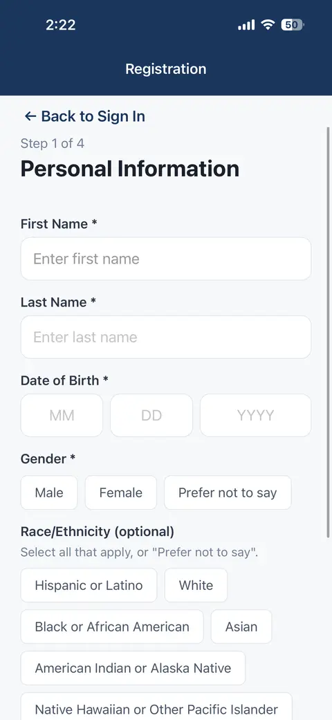 Personal information step