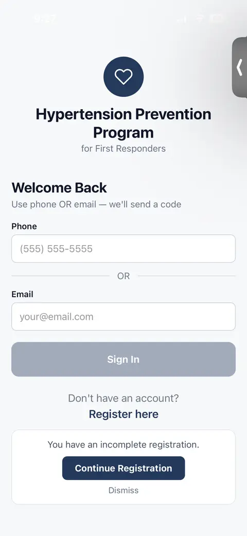 App sign-in screen